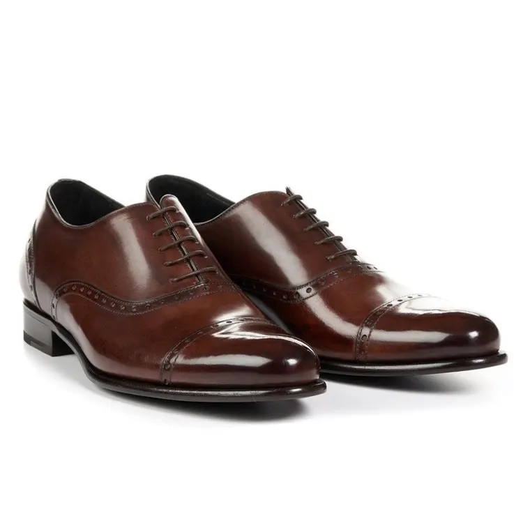 Men Elevator Dress Shoes - Brown Leather Oxford Shoes - Shoes To Add Height 2.76 Inches / 7 CM
