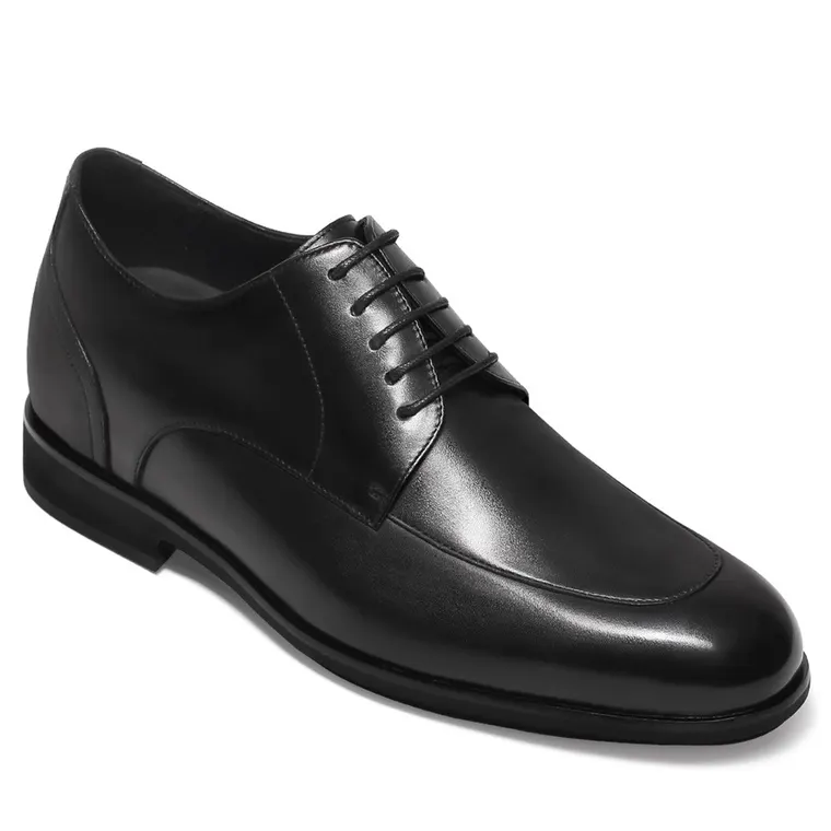 Men's Elevator Dress Shoes - Black Calfskin Lace-Up Derby Shoes 6CM / 2.36 Inches