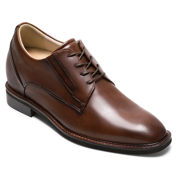 Elevator Shoes For Men - Cognac Vegan Leather Elevator Dress Shoes 7CM / 2.76 Inches