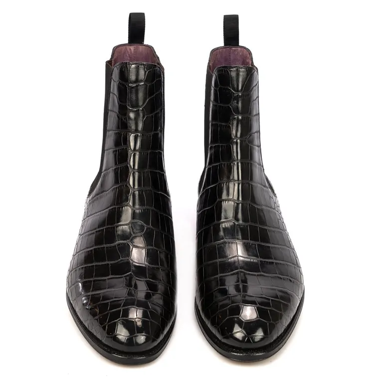 Height Increasing Crocodile Leather Boots - Tall Men Boots - Black Alligator Chelsea Boots 7 CM / 2.76 Inches