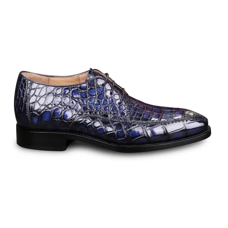 Mens Elevator Dress Shoes | Blue Crocodile Derby Shoes 7 CM / 2.76 Inches