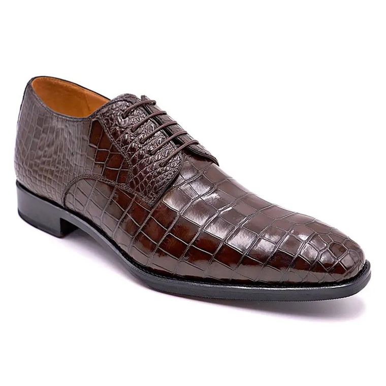 Elevator Dress Shoes For Men | Brown Crocodile Derby Shoes 7 CM / 2.76 Inches