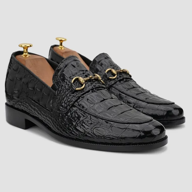 Elevator Dress Shoes For Men | Black Crocodile Slip-on Loafers 5 CM / 1.95 Inches