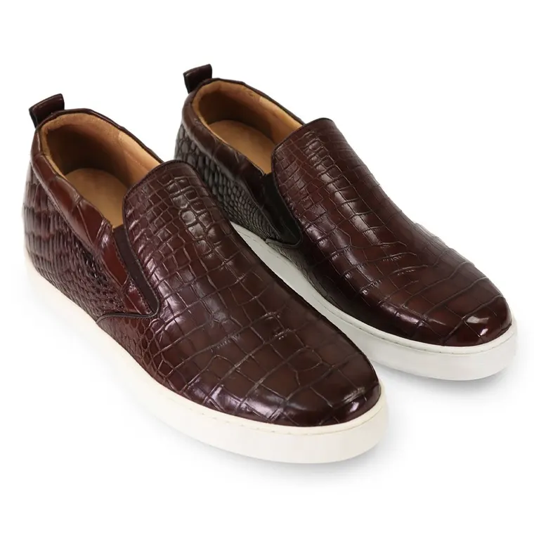 Height Increasing Shoes For Men | Dark Brown Crocodile Slip On Casual Shoes 6 CM / 2.36 Inches