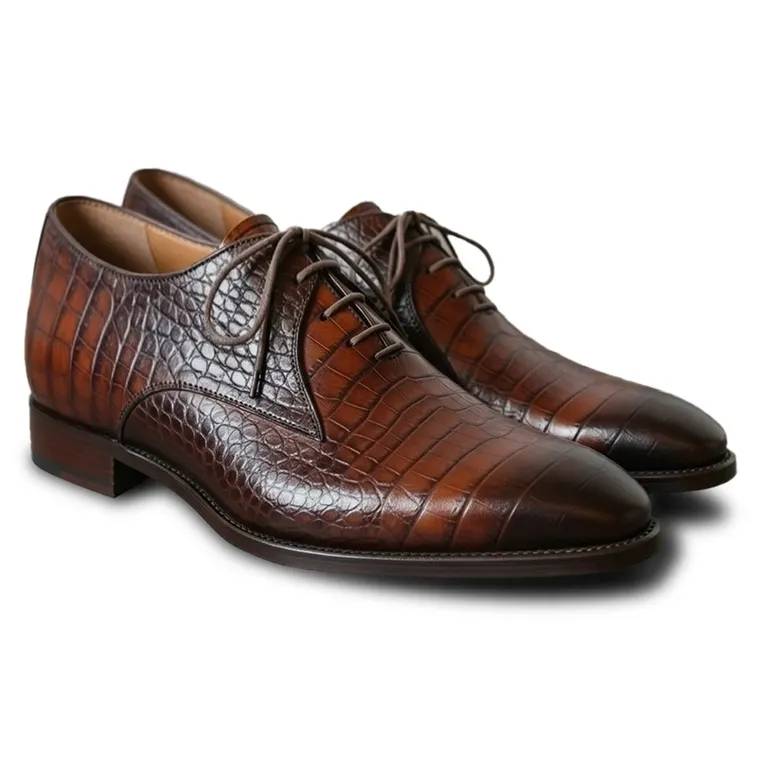 Height Boosting Shoes For Men | Brown Crocodile Oxford Shoes 7 CM / 2.76 Inches