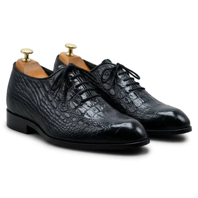 Men Taller Shoes | Black Crocodile Oxford Shoes 7 CM / 2.76 Inches