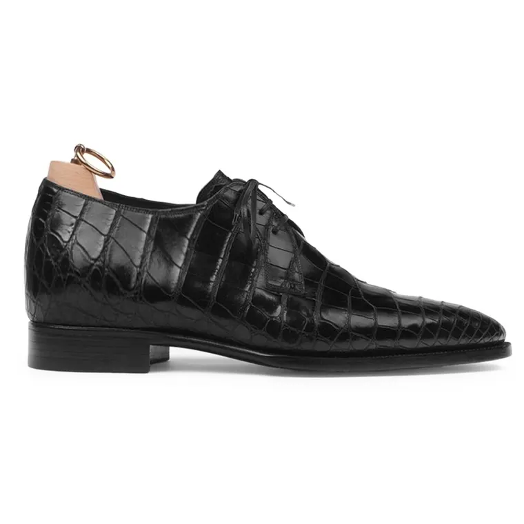 Tall Shoes For Guys | Black Crocodile Derby Shoes 7 CM / 2.76 Inches
