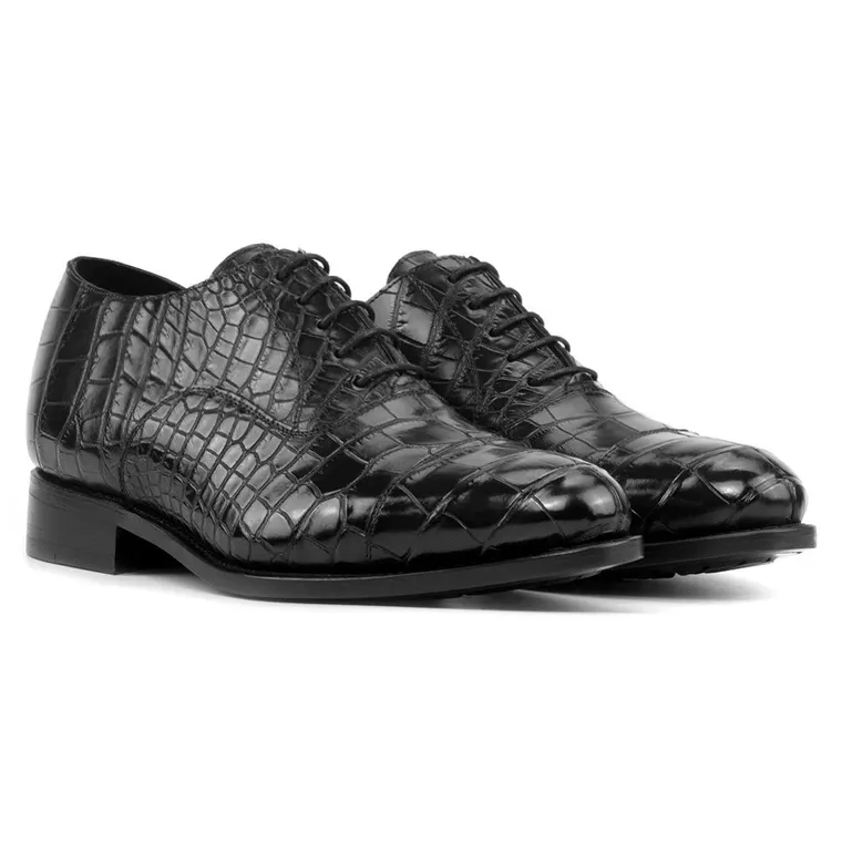 Height Boosting Shoes For Men | Black Crocodile Oxford Shoes 7 CM / 2.76 Inches