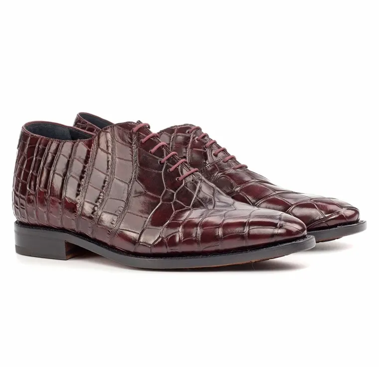Men's Height Enhancing Shoes | Burgundy Crocodile Oxfords 7 CM / 2.76 Inches