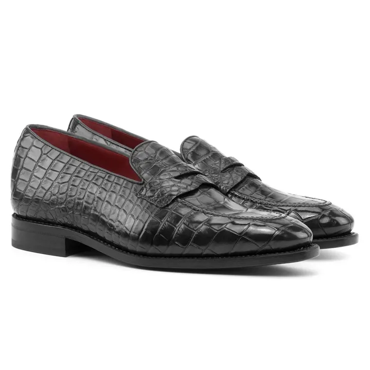 High Increasing Shoes For Men | Black Crocodile Penny Loafers 5 CM / 1.95 Inches