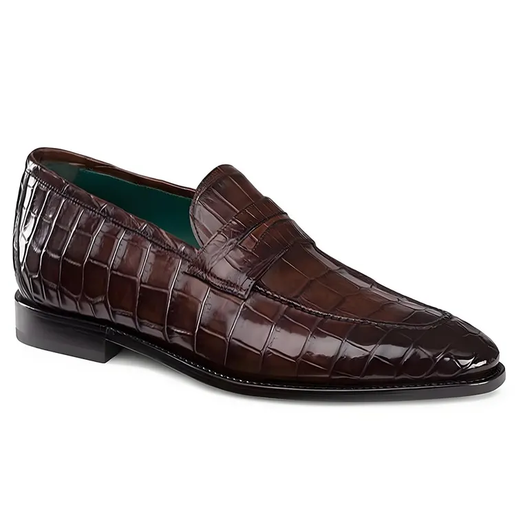 Tall Mens Shoes | Dark Brown Crocodile Penny Loafers 5 CM / 1.95 Inches