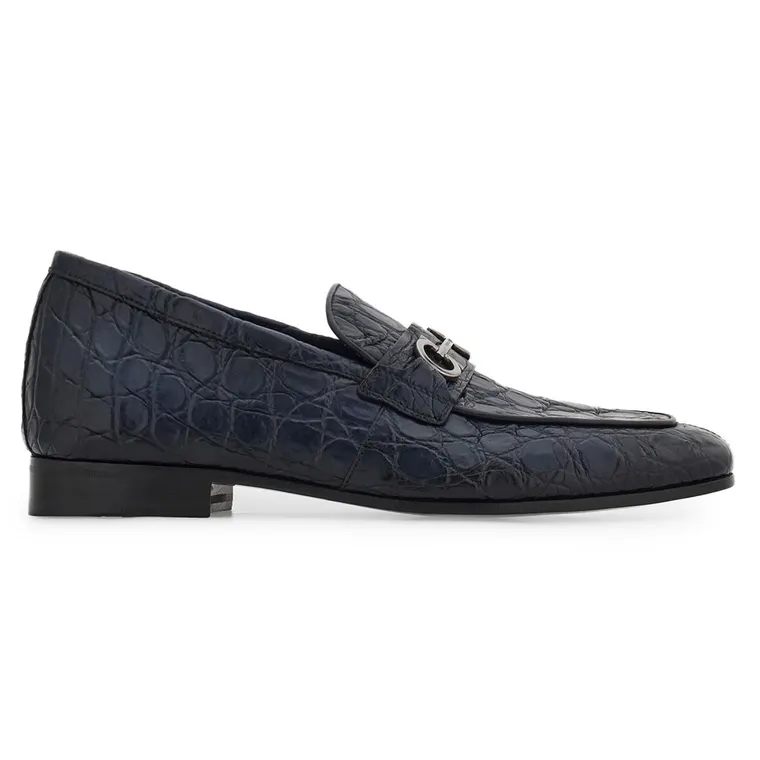 Shoes Height Increase Men | Navy Blue Crocodile Loafers 5 CM / 1.95 Inches