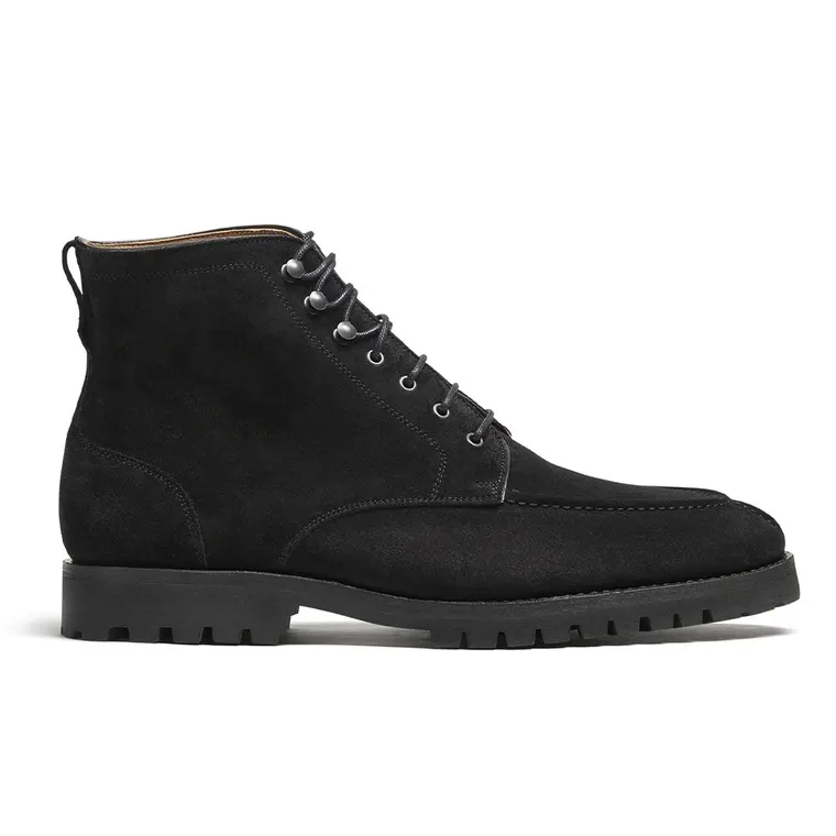 Height Boosting Shoes for Men - Black Suede Lace-up Elevator Boots For Men 7CM / 2.76 Inches