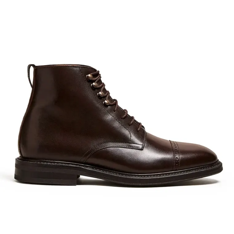 Height Increasing Shoes for Men - Dark Brown Leather Lace-up Elevator Dress Boots 7CM / 2.76 Inches