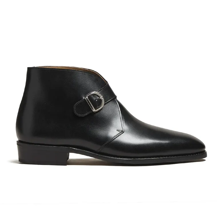 Elevator Shoes for Men - Handcrafted Black Leather Men's Monk Strap Boots 7CM / 2.76 Inches