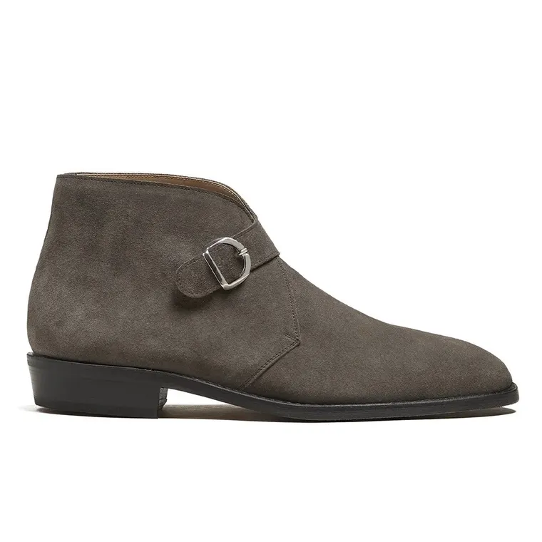 Elevator Shoes for Men - Handmade Grey Suede Monk Strap Boots for Men 7CM / 2.76 Inches