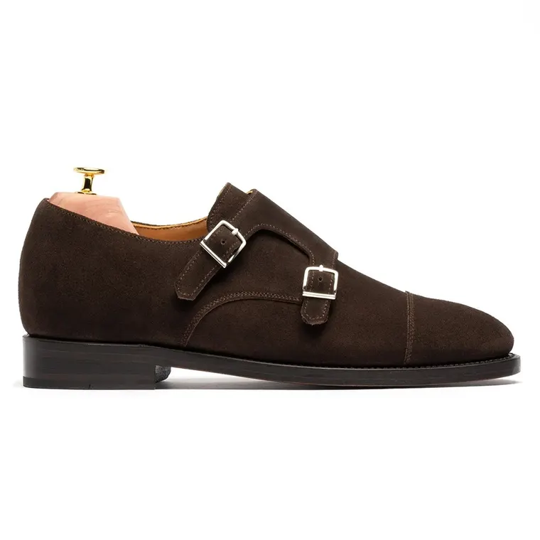 Customized Double Monk Strap Elevator Shoes | Brown Suede Men's Dress Shoes 6CM / 2.36 Inches
