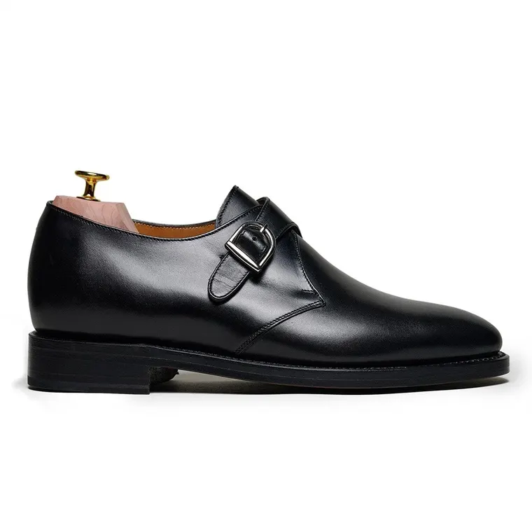 Men's Elevator Dress Shoes | Black Leather Single Monkstrap 6CM / 2.36 Inches