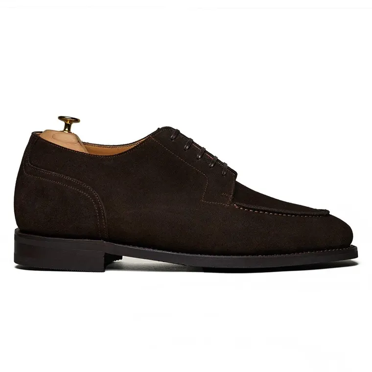 Men's Invisible Height Increase Shoes | Dark Brown Suede Split Toe Derby 6CM / 2.36 Inches