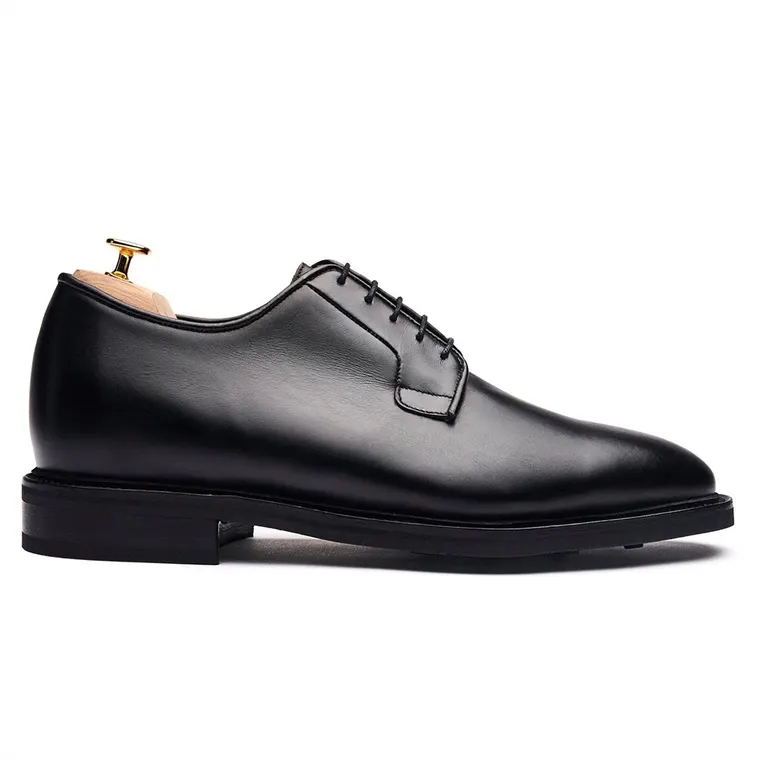 Men's Elevator Dress Shoes in Black Calfskin | Height Increasing Bluchers 6CM / 2.36 Inches
