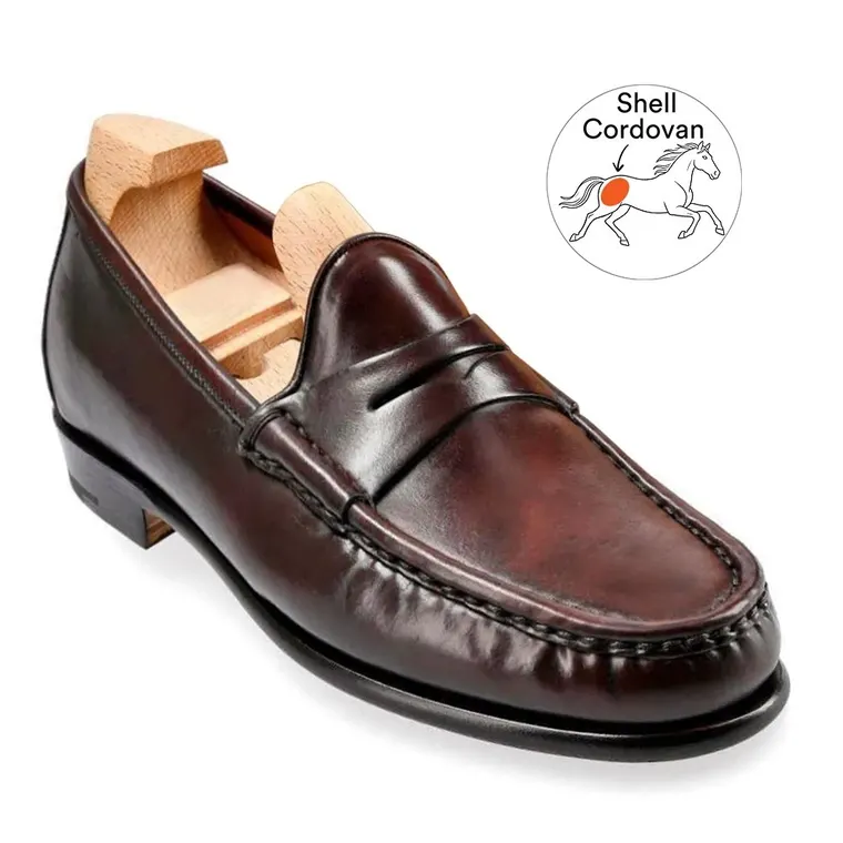 Elevator Dress Shoes - Handcrafted Cordovan Penny Loafers Burgundy 6CM / 2.36 Inches
