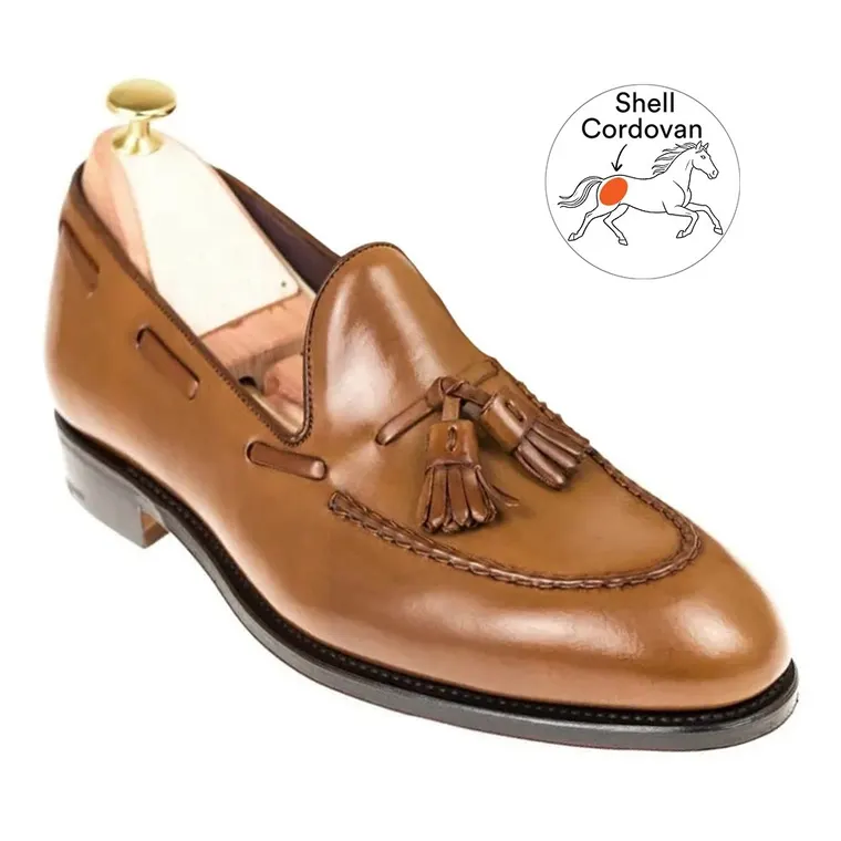 Hidden Heel Shoes For Men - Handcrafted Cordovan Tassel Loafers Brown 6CM / 2.36 Inches