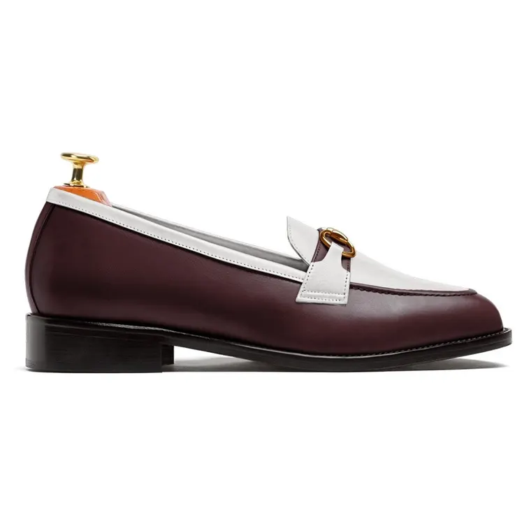 Men's Elevator Dress Shoes - Burgundy &amp; White Leather Horsebit Loafers 6CM / 2.36 Inches