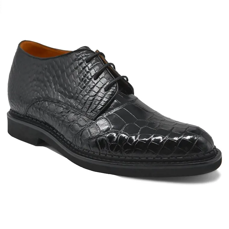 Men's Black Alligator Elevator Shoes | Luxury Handcrafted Alligator Derby Shoes 2.76 Inches / 7CM
