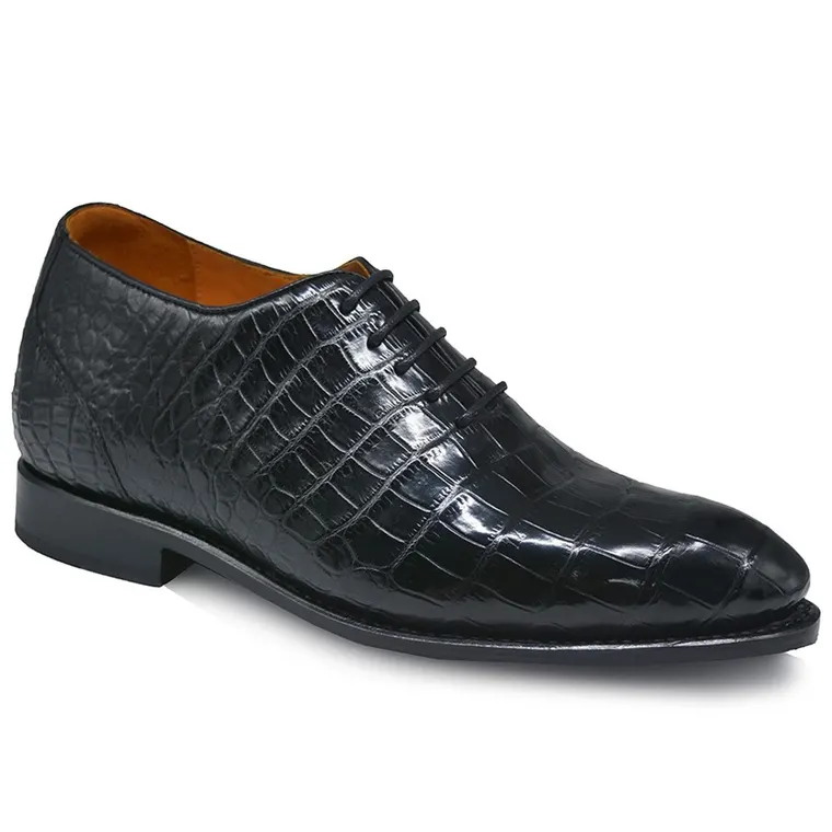 Men's Black Alligator Elevator Shoes | Luxury Handcrafted Alligator Oxford Shoes 7CM / 2.76 Inches