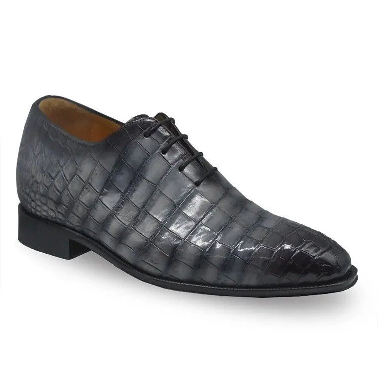 Handcrafted Height Increasing Shoes for Men | Grey Alligator Oxfords 7CM / 2.76 Inches