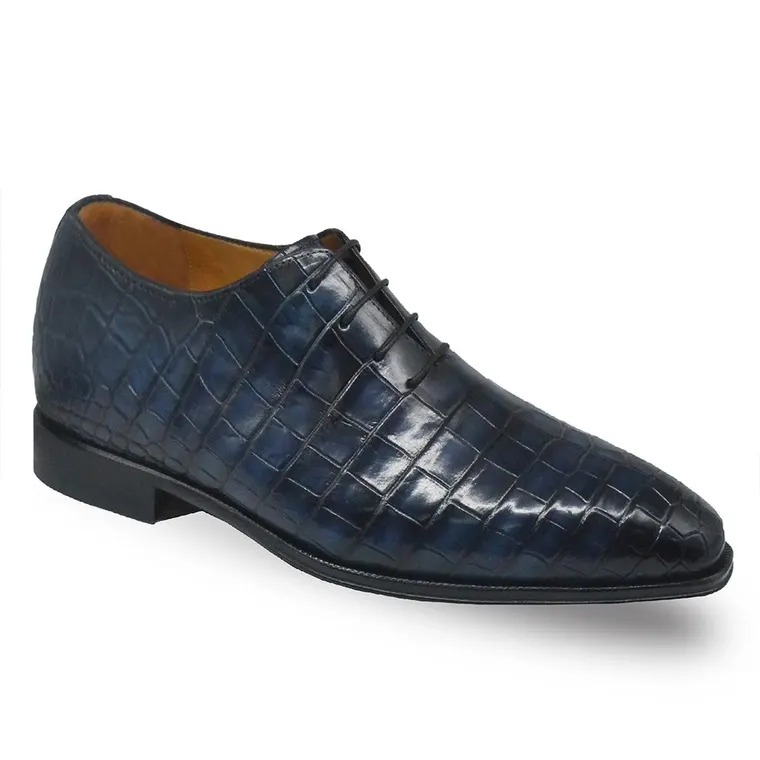 Handcrafted Height Increasing Shoes for Men | Navy Alligator Oxfords 7CM / 2.76 Inches