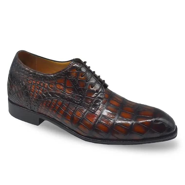 Height Increasing Shoes for Men | Handcrafted Brown Alligator Derby Shoes 7CM / 2.76 Inches