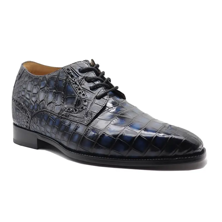 Men's Height Increasing Shoes | Handcrafted Blue Alligator Derby Shoes 7 CM / 2.76 Inches