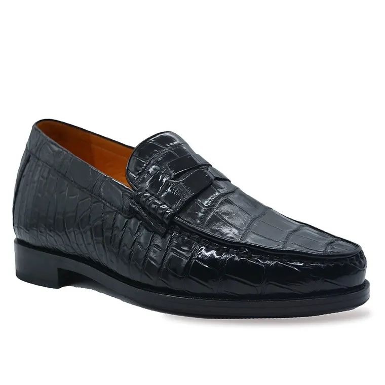 Height Increasing Loafers - handcrafted Black Alligator Loafer 6CM / 2.36 Inches