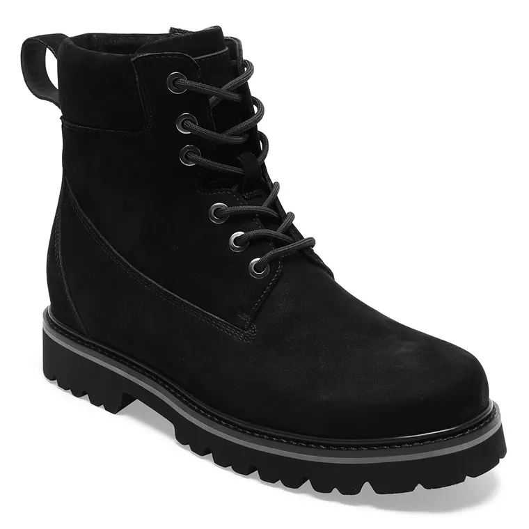 hidden high heel motorcycle shoes for men - Handcrafted premium black outdoor men's motorcycle boots 7cm / 2.76 Inches