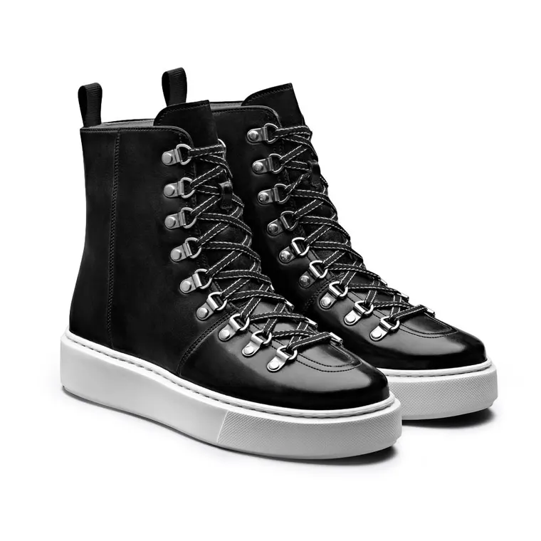 Chamaripa- women's leather wedge hiker sneakers boots-7CM / 2.76 Inches taller-black
