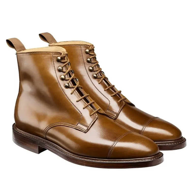 Elevator boots for men - yellow brown shell cordovan straight cap derby boots 7CM / 2.76 Inches