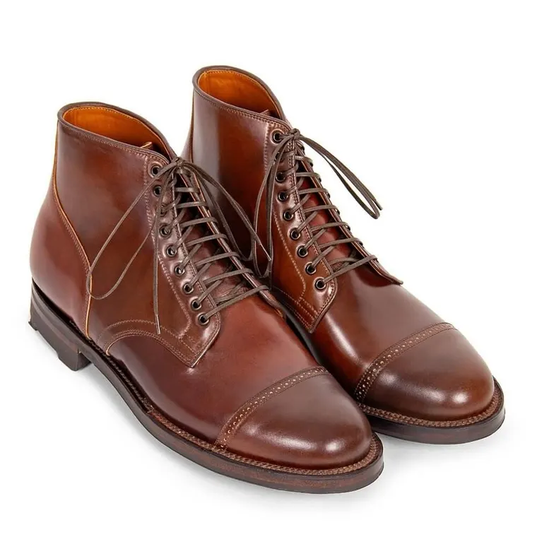 Men's Elevator Boots - Brown Shell Cordovan Brogue Cap Toe Boots for Men 7CM / 2.76 Inches