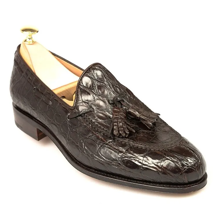 hidden heel shoes for men - handcrafted brown crocodile Tassel loafers 6CM / 2.36 Inches