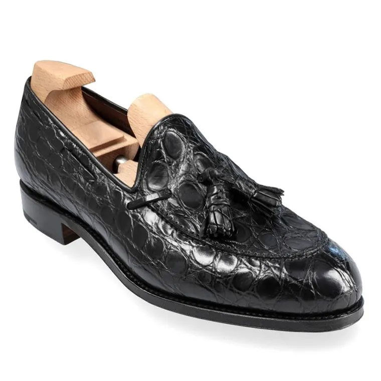 height increasing loafers shoes for men - handcrafted black crocodile Tassel loafers 6CM / 2.36 Inches