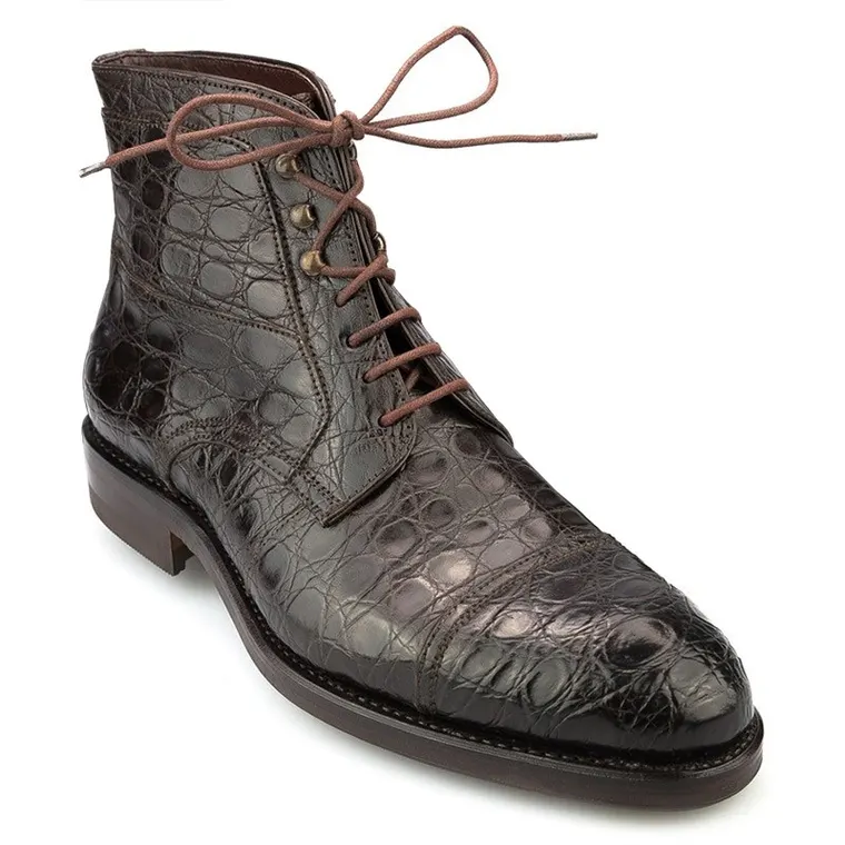 Height Increasing Boots - Dark Brown Crocodile Cap toe Ankle Boots 7CM / 2.76 Inches