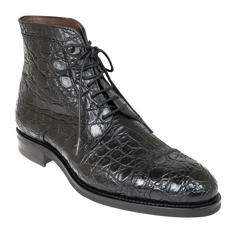 Tall Men Boots - Handcrafted Black Crocodile Cap toe Ankle Boots 7CM / 2.76 Inches
