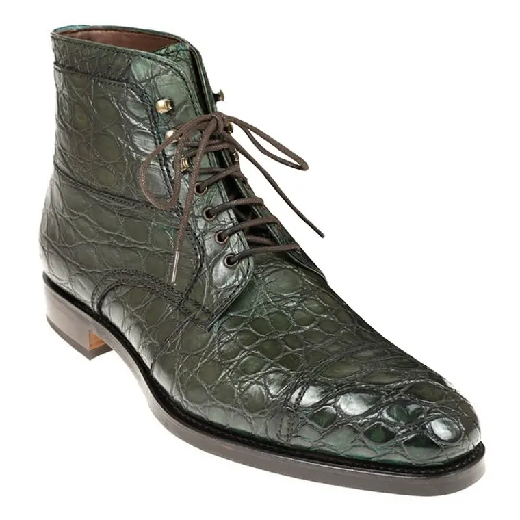Height Increasing Work Boots for Men - Green Crocodile Leather Work Boots 7CM / 2.76 Inches