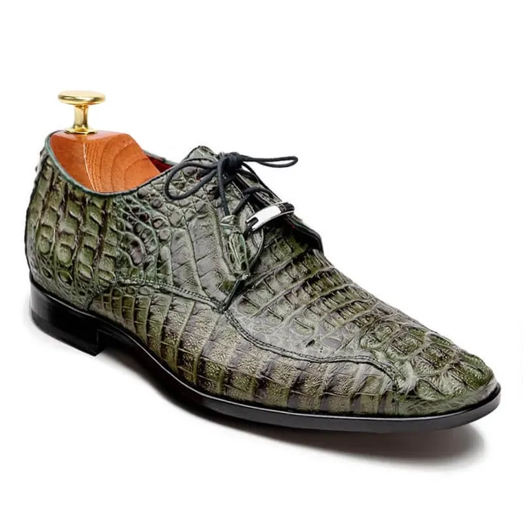 Height Increasing Shoes for Men - Green Exotic Crocodile Derby Shoes 2.76 Inches / 7CM