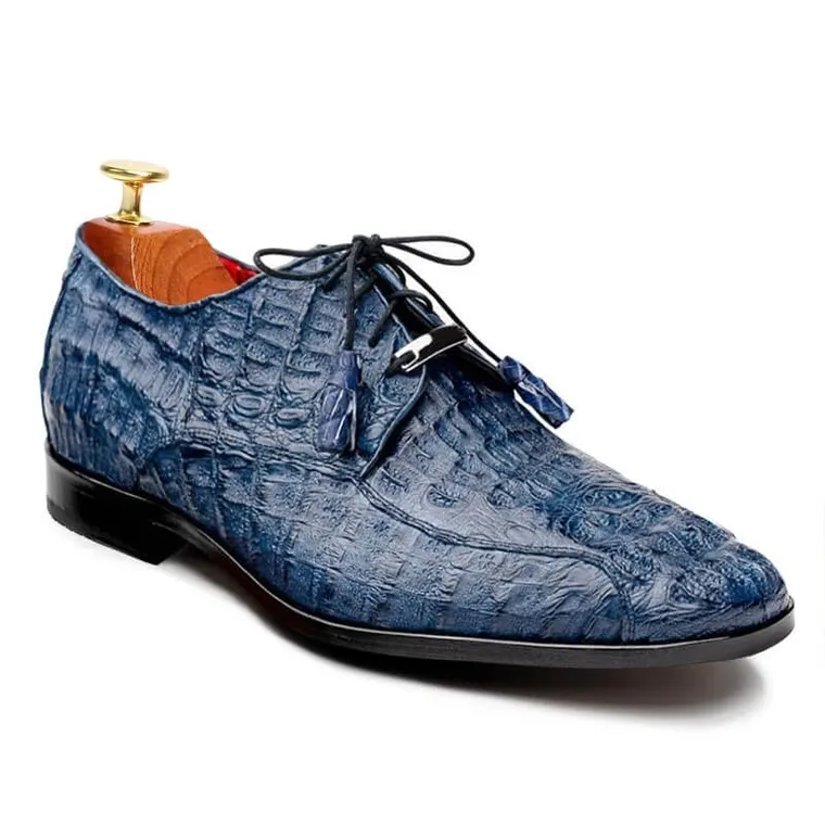 Elevator Dress Shoes for Men - Navy Exotic Crocodile Derby Shoes 2.76 Inches / 7CM