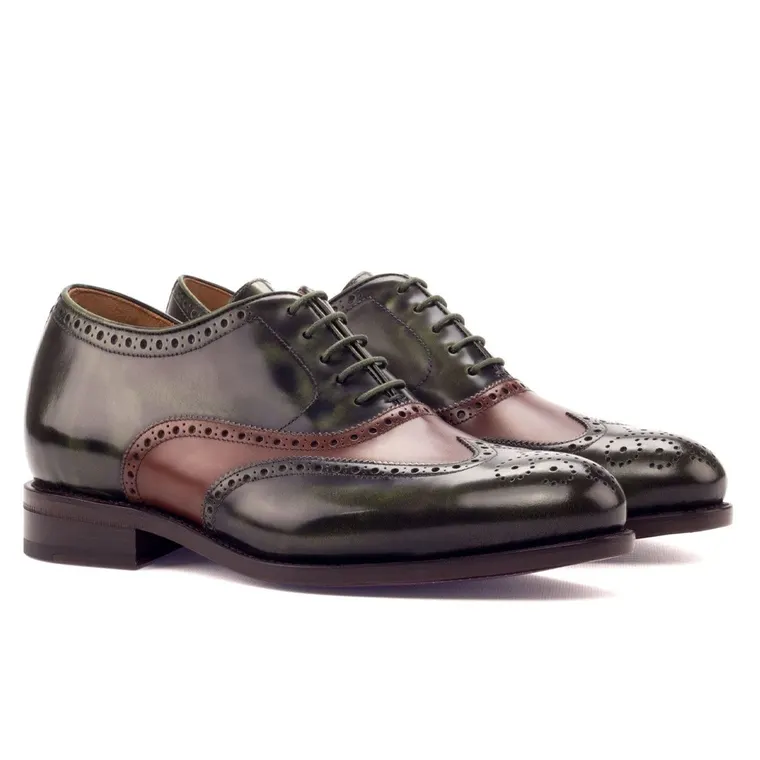 Men's Height Increasing Formal Shoes - Bronze Leather Wingtip Brogue Oxford 7CM / 2.76 Inches
