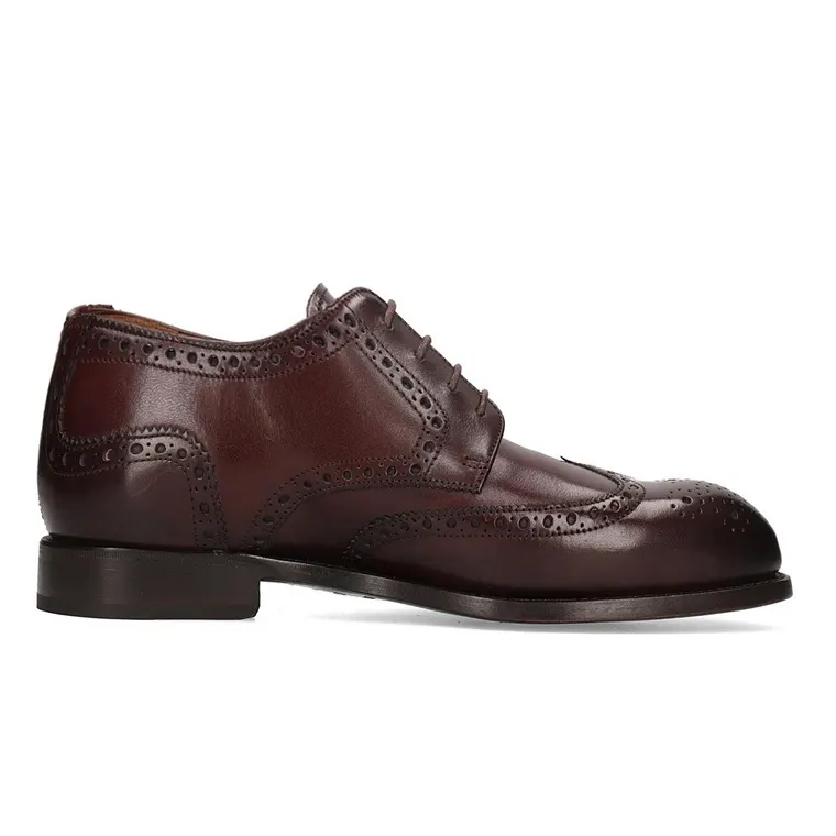 Men's Elevator Shoes - Red Brown Leather Brogue Derby Shoes 7CM / 2.76 Inches