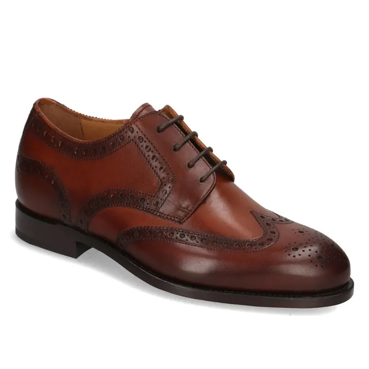 Men's Height Increasing Shoes - Brown Leather Brogue Dress Shoes 7CM / 2.76 Inches