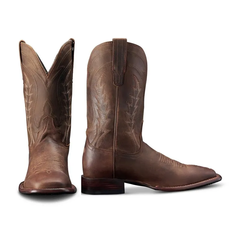 Men's Elevator Shoes Cowboy Boots | Coffee Leather Western Boots 7CM / 2.76 Inches