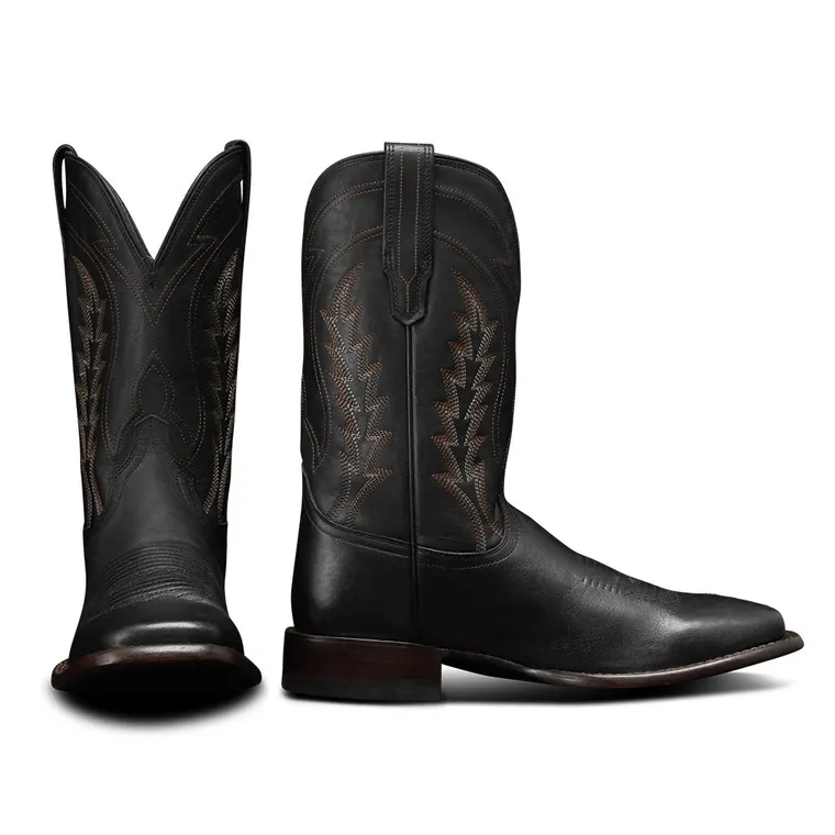 Men's Height Increasing Cowboy Boots | Black Leather Vintage Cowboy Boots 7CM / 2.76 Inches